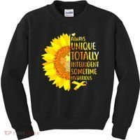 Autism Sunflower Unique Totally Intelligent Mysterious Kids Sweatshirt thumb 0