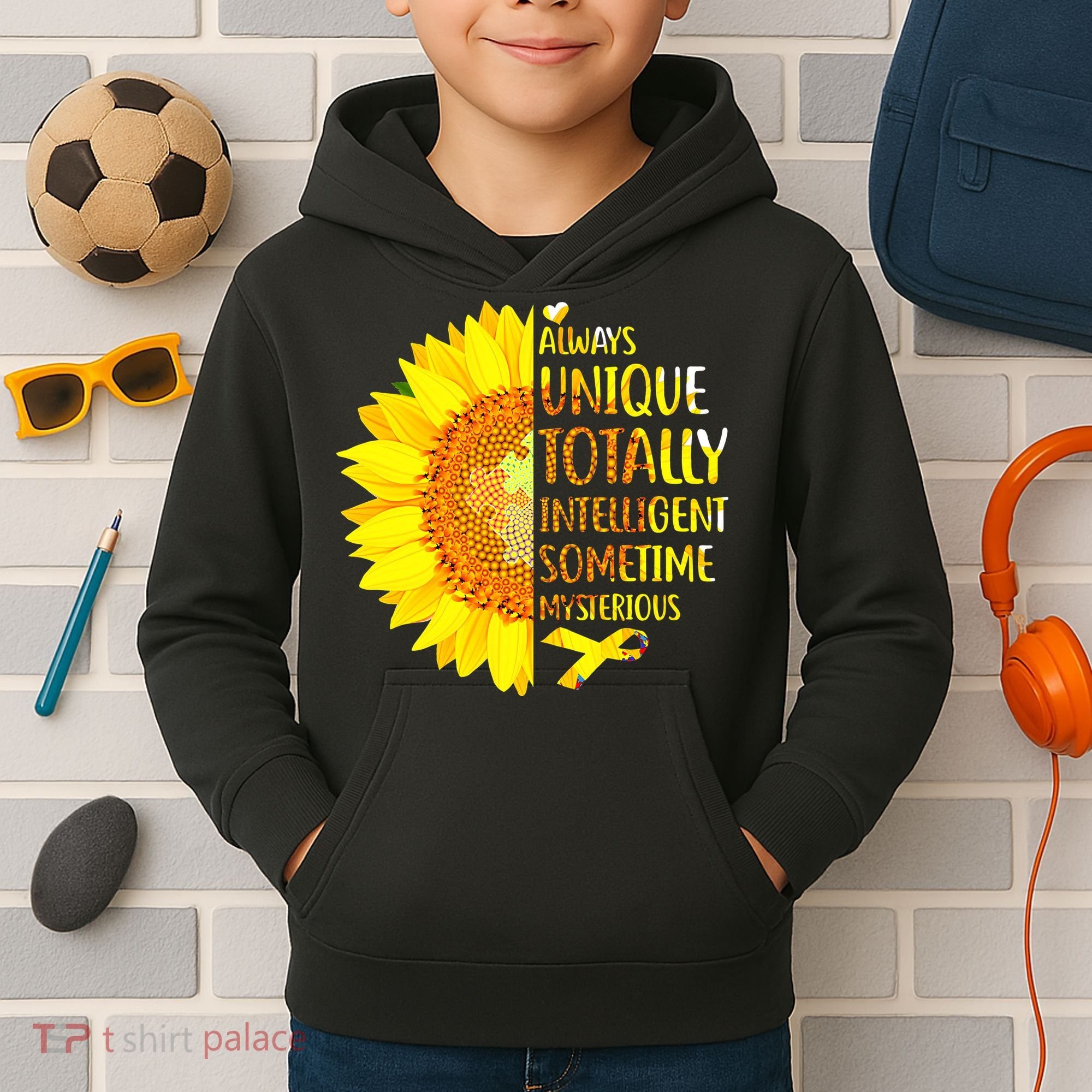 Autism Sunflower Unique Totally Intelligent Mysterious Kids Hoodie
