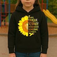 Autism Sunflower Unique Totally Intelligent Mysterious Kids Hoodie thumb 3