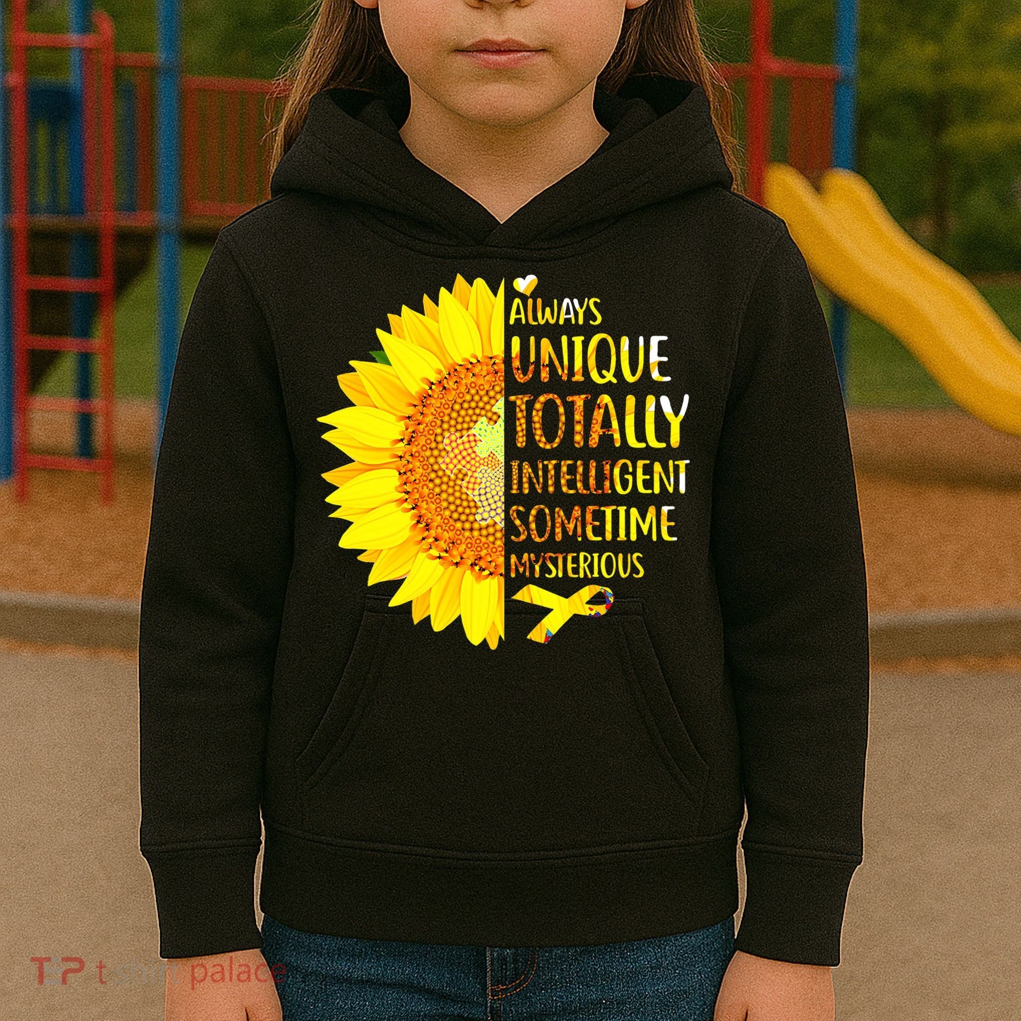 Autism Sunflower Unique Totally Intelligent Mysterious Kids Hoodie