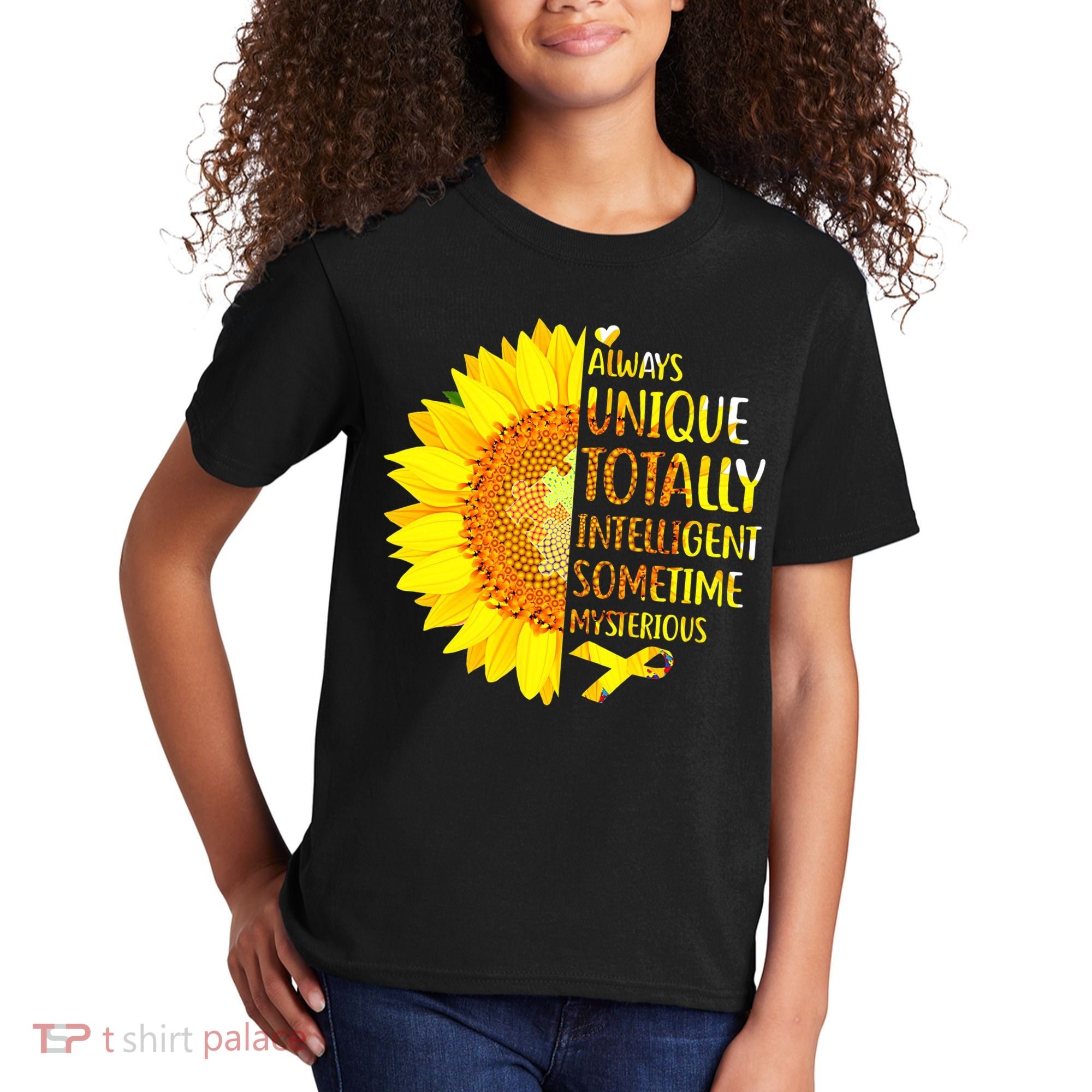 Autism Sunflower Unique Totally Intelligent Mysterious Kids T-Shirt