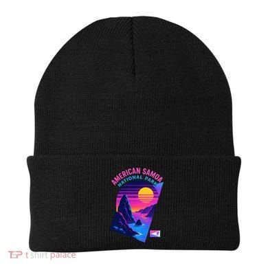American Samoa Vaporwave Retro Sunset National Park Beanie