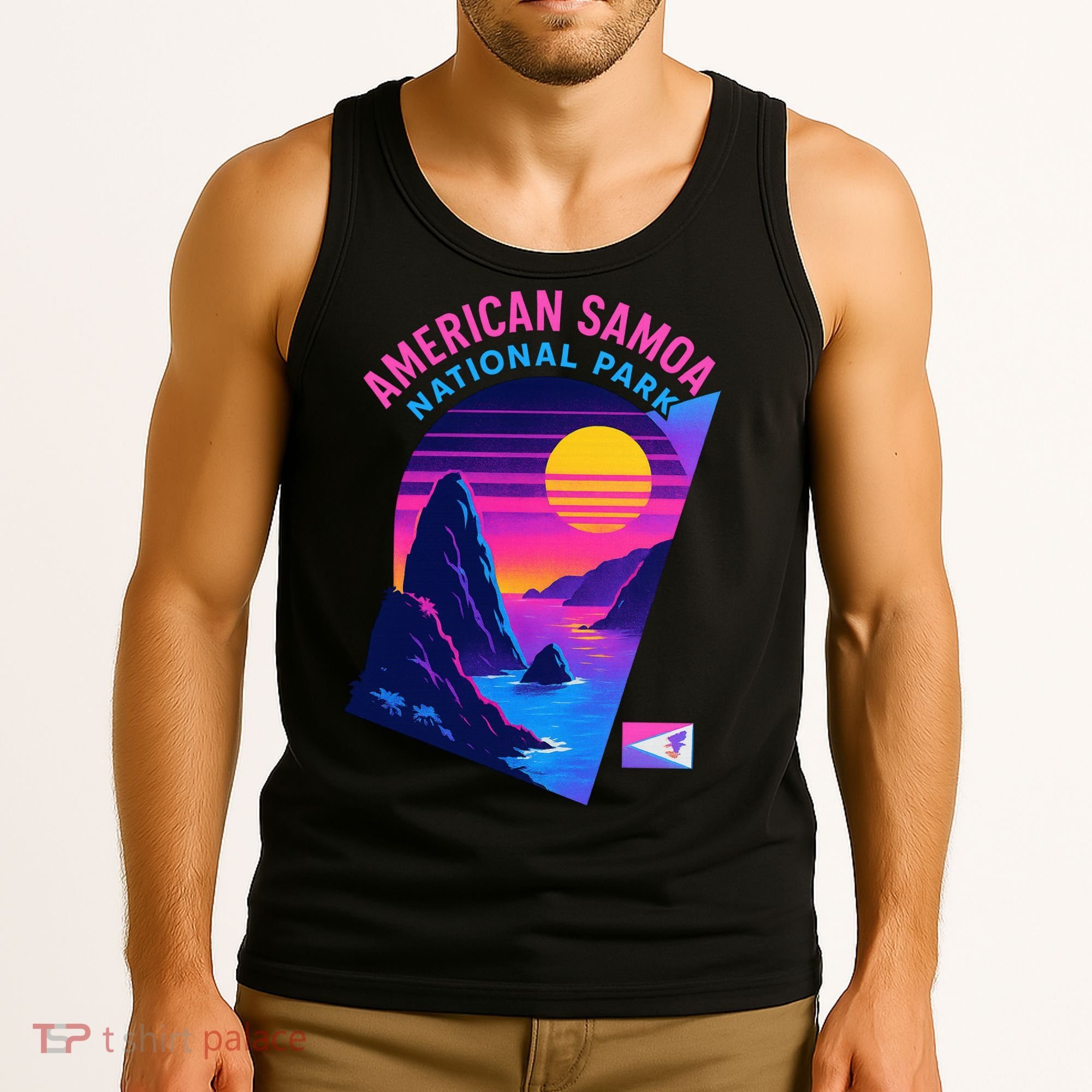 American Samoa Vaporwave Retro Sunset National Park Tank Top