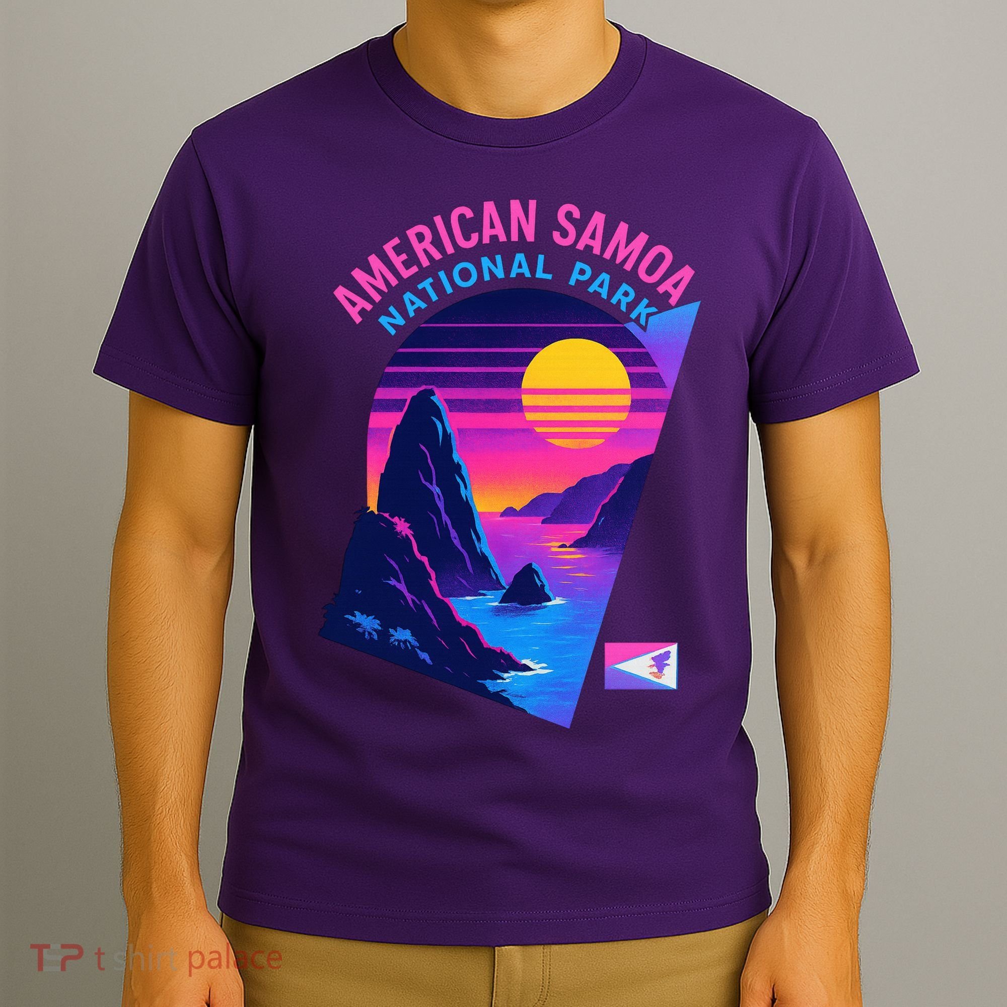 American Samoa Vaporwave Retro Sunset National Park T-Shirt