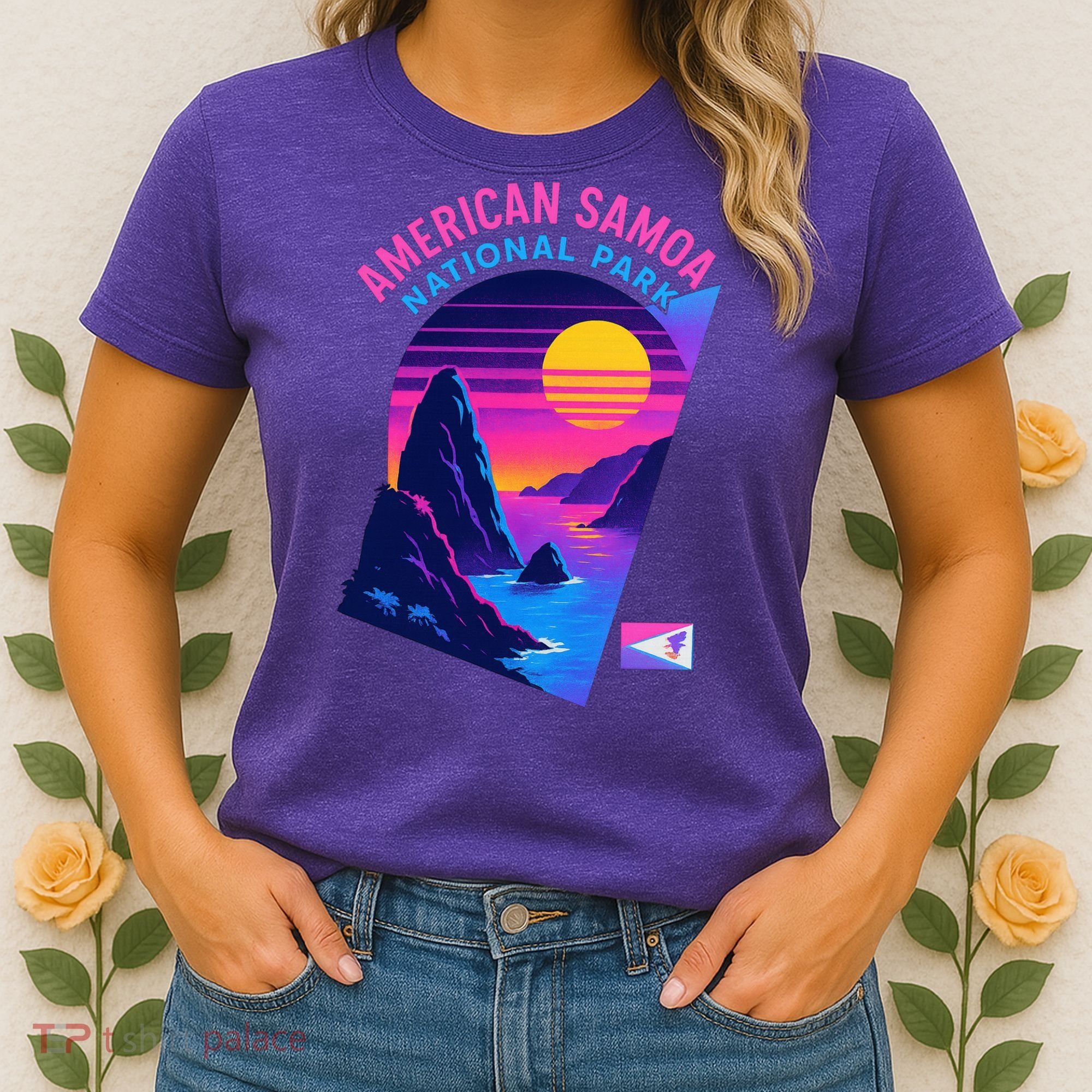 American Samoa Vaporwave Retro Sunset National Park Women's T-Shirt
