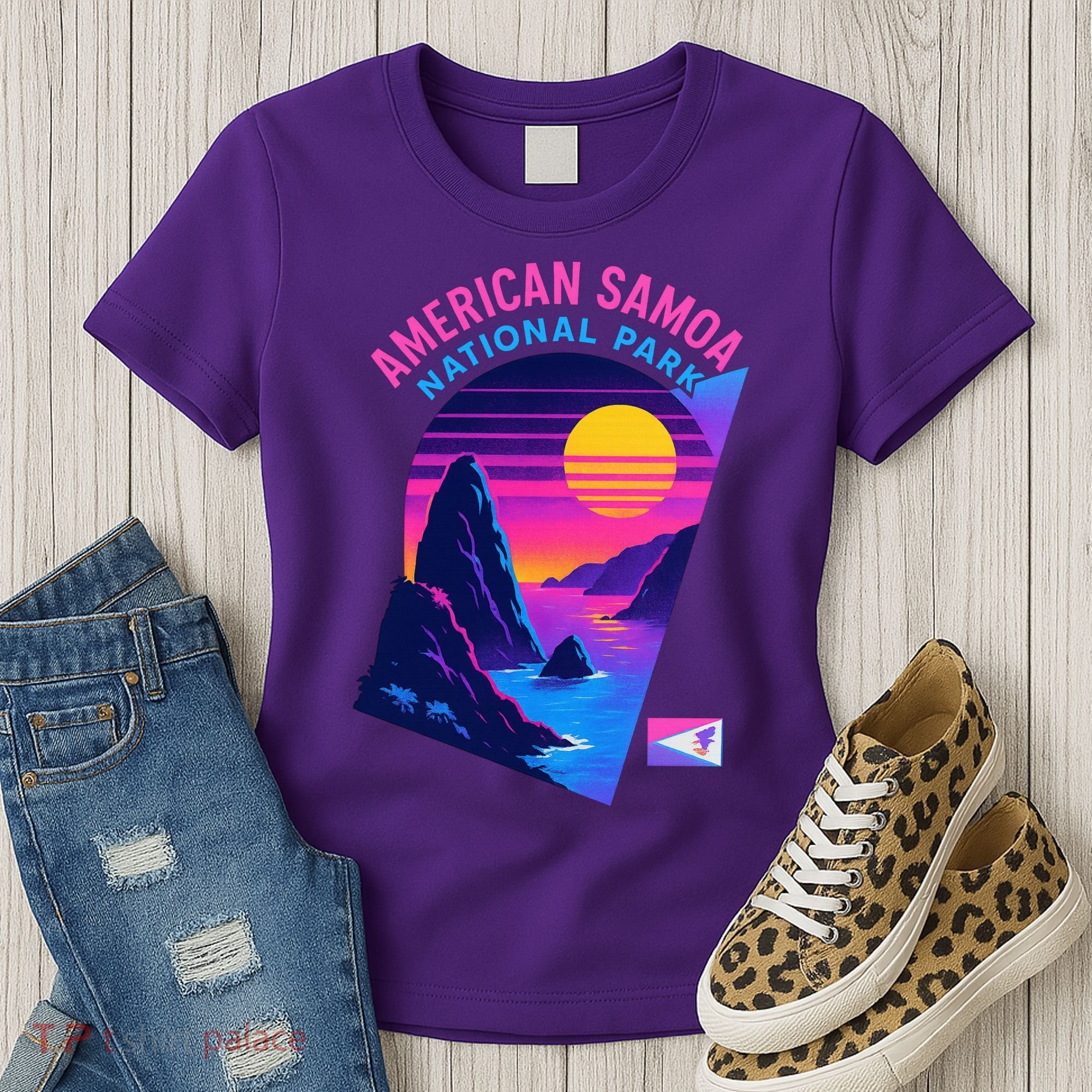 American Samoa Vaporwave Retro Sunset National Park Women's T-Shirt