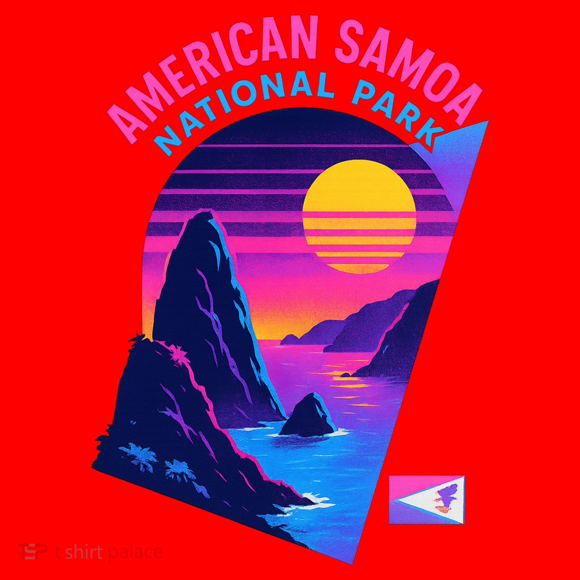 American Samoa Vaporwave Retro Sunset National Park Santa Hat