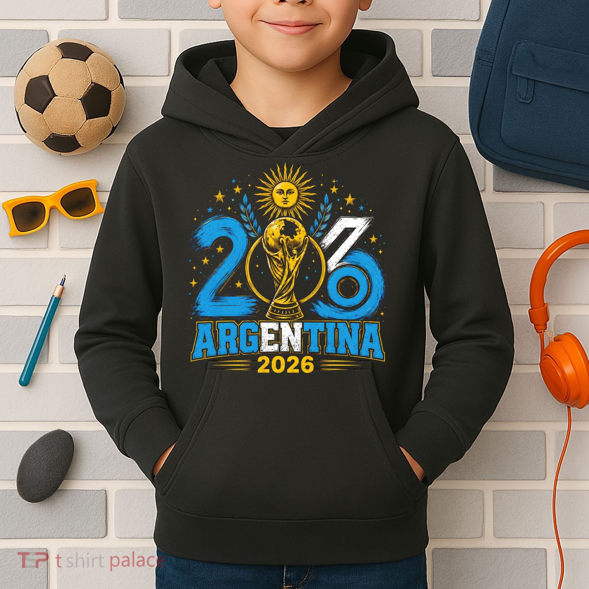Argentina Soccer World 2026 Championship Celebration Kids Hoodie