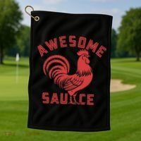 Awesome Sauce With Picture Of Rooster Funny Retro Golf Towel thumb 1