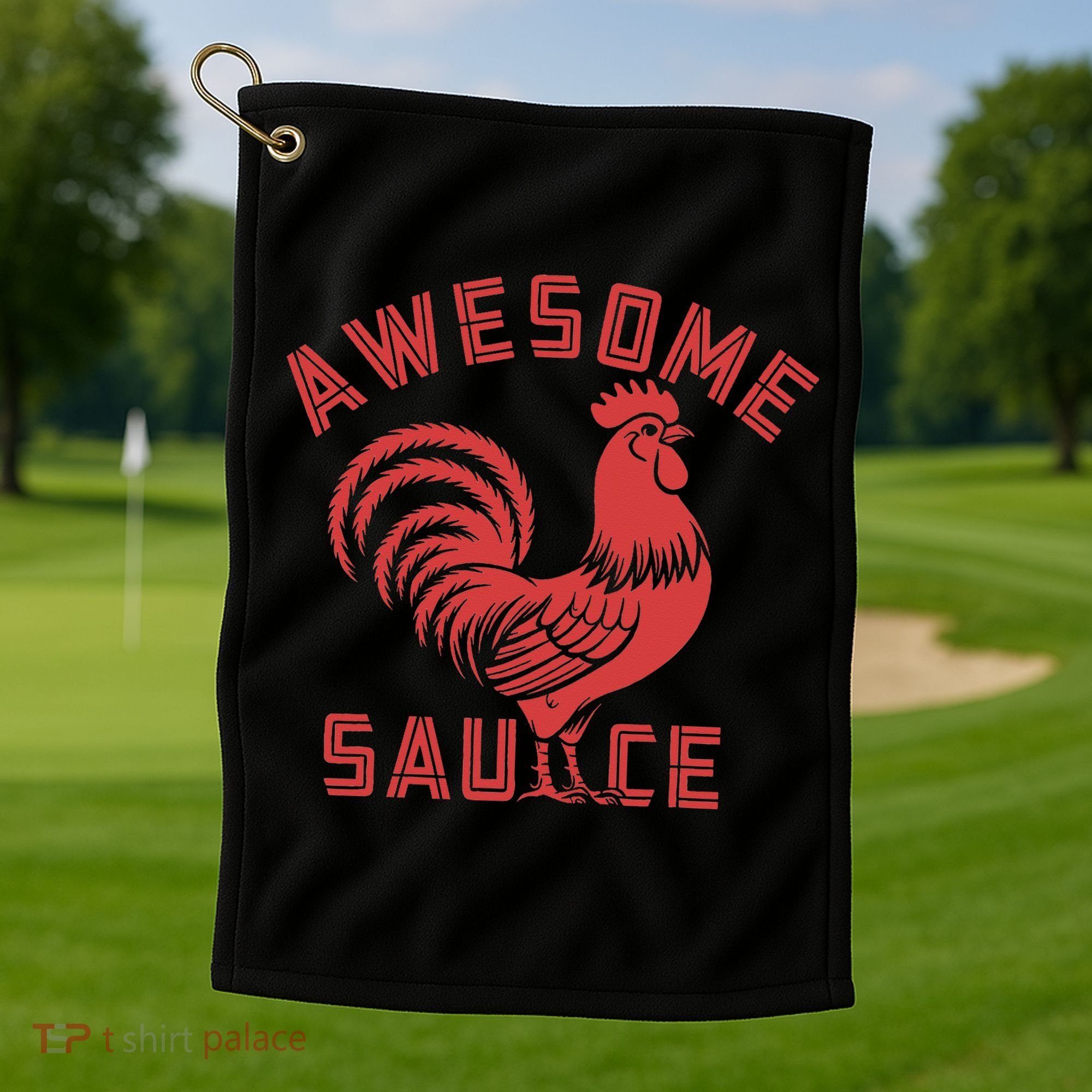 Awesome Sauce With Picture Of Rooster Funny Retro Golf Towel