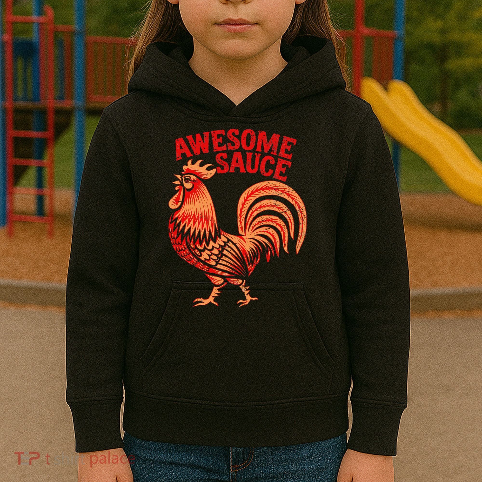 Awesome Sauce With Picture Of Rooster Kids Hoodie