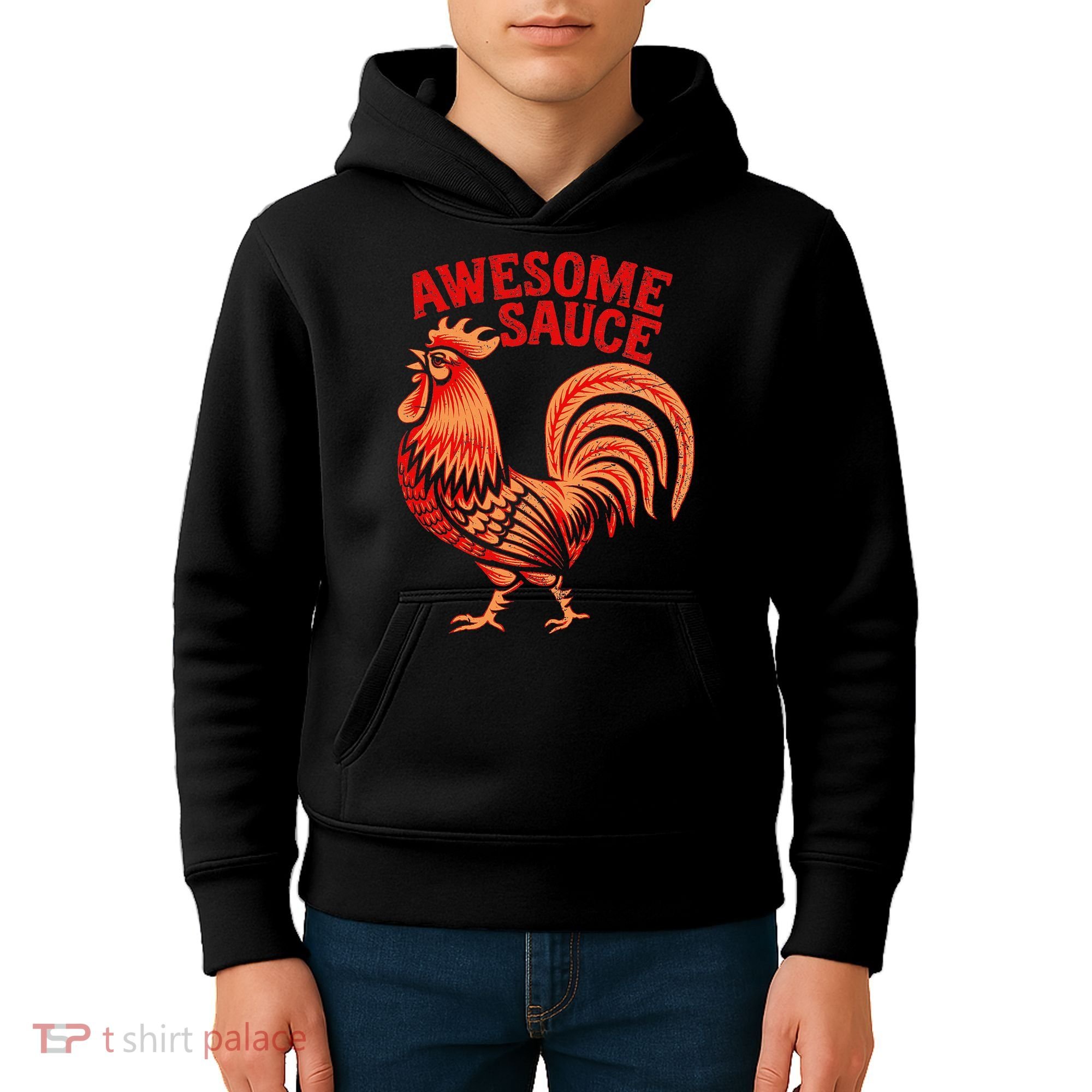 Awesome Sauce With Picture Of Rooster Kids Hoodie