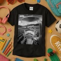 Axolotl Selfie With Alien UFO Funny Axolotl Gifts For Women Kids T-Shirt thumb 3
