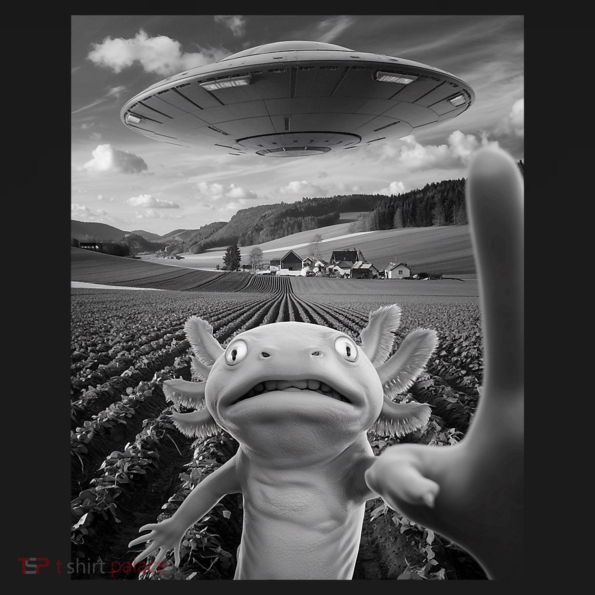 Axolotl Selfie With Alien UFO Funny Axolotl Gifts For Women Kids T-Shirt