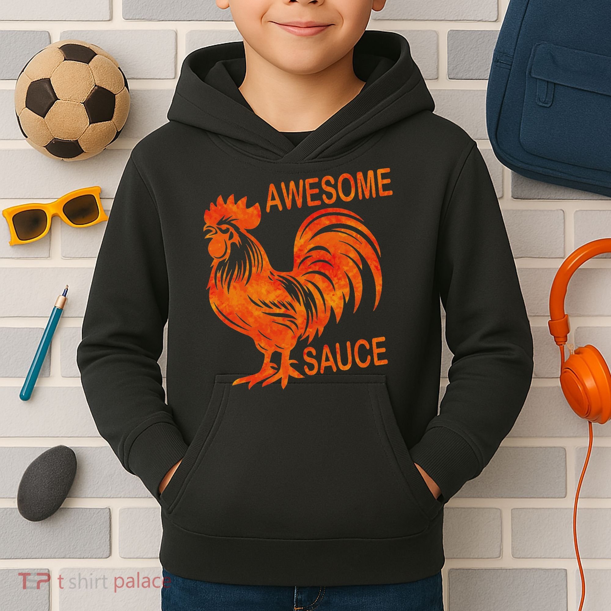 Awesome Sauce With Picture Of Rooster Kids Hoodie