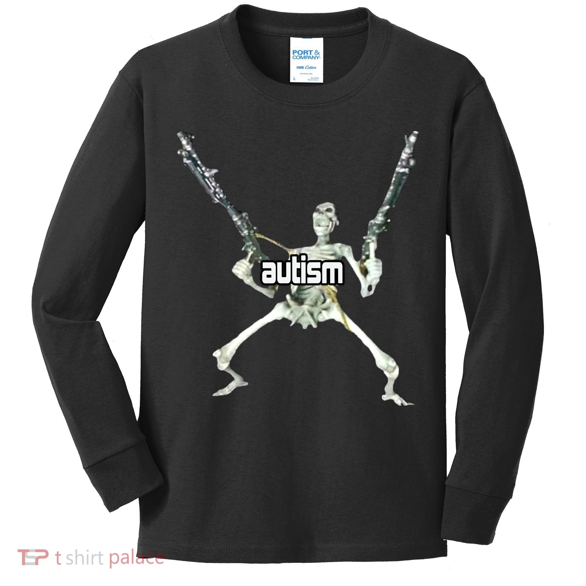 Autism Skeleton With Guns Kids Long Sleeve Shirt