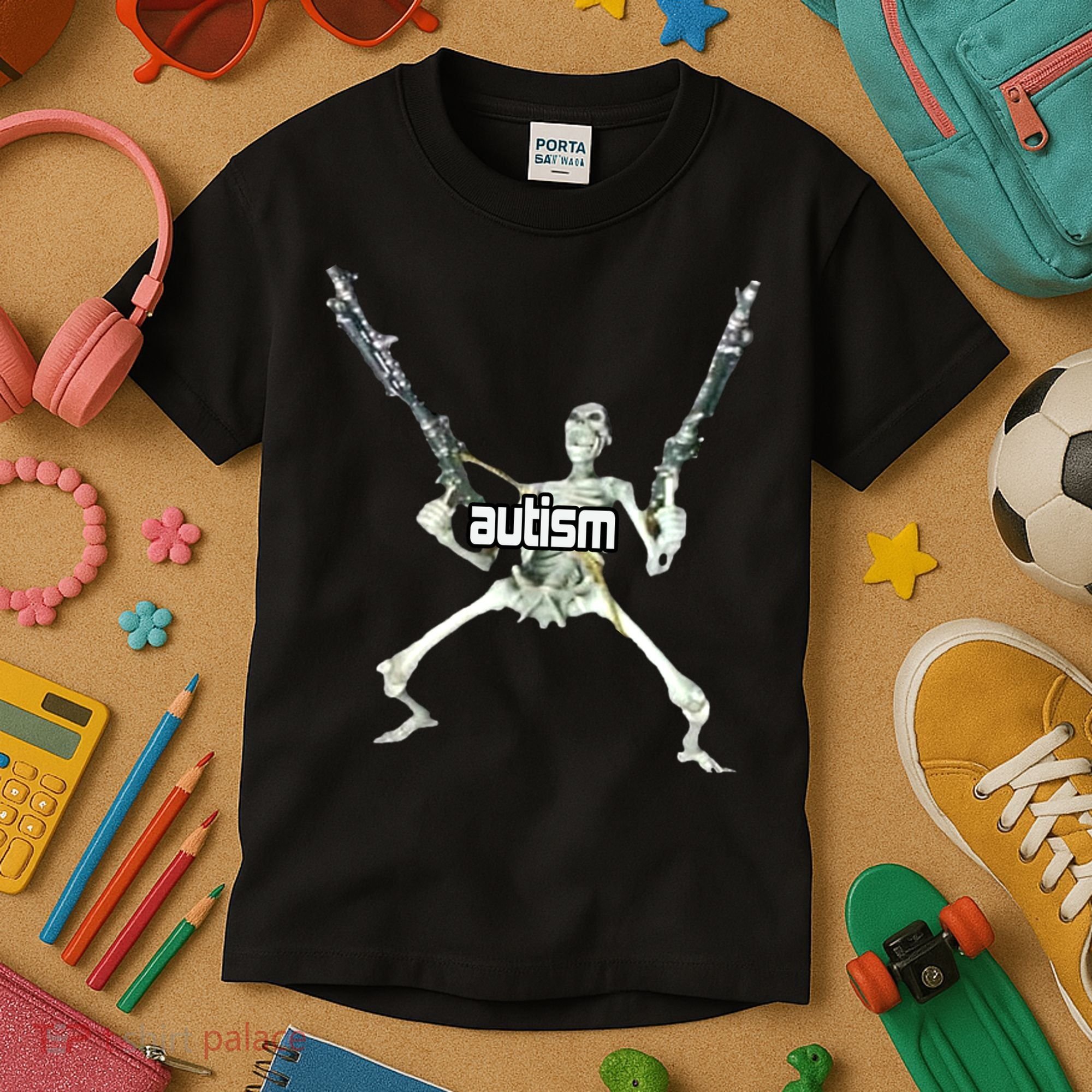 Autism Skeleton With Guns Kids T-Shirt