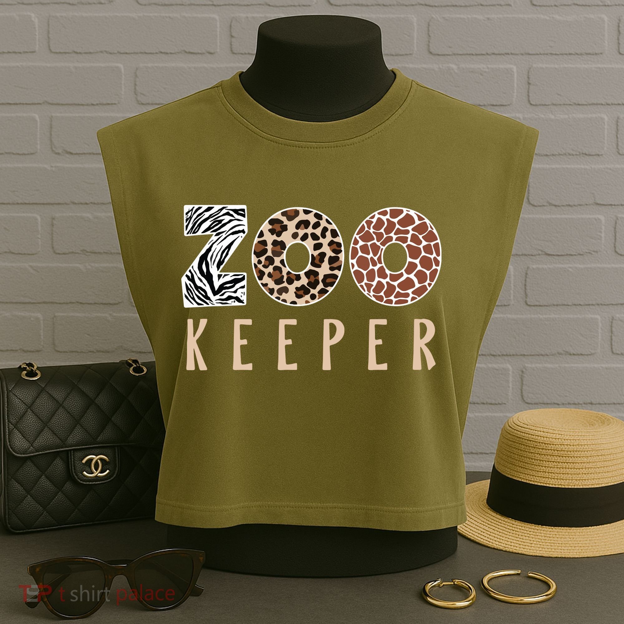 African Savanna Zoo Animal Costume Zookeeper Garment-Dyed Women's Muscle Tee