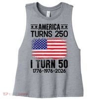 America Turns 250 I Turn 50 1976 50th Birthday Women's Racerback Cropped Tank thumb 0