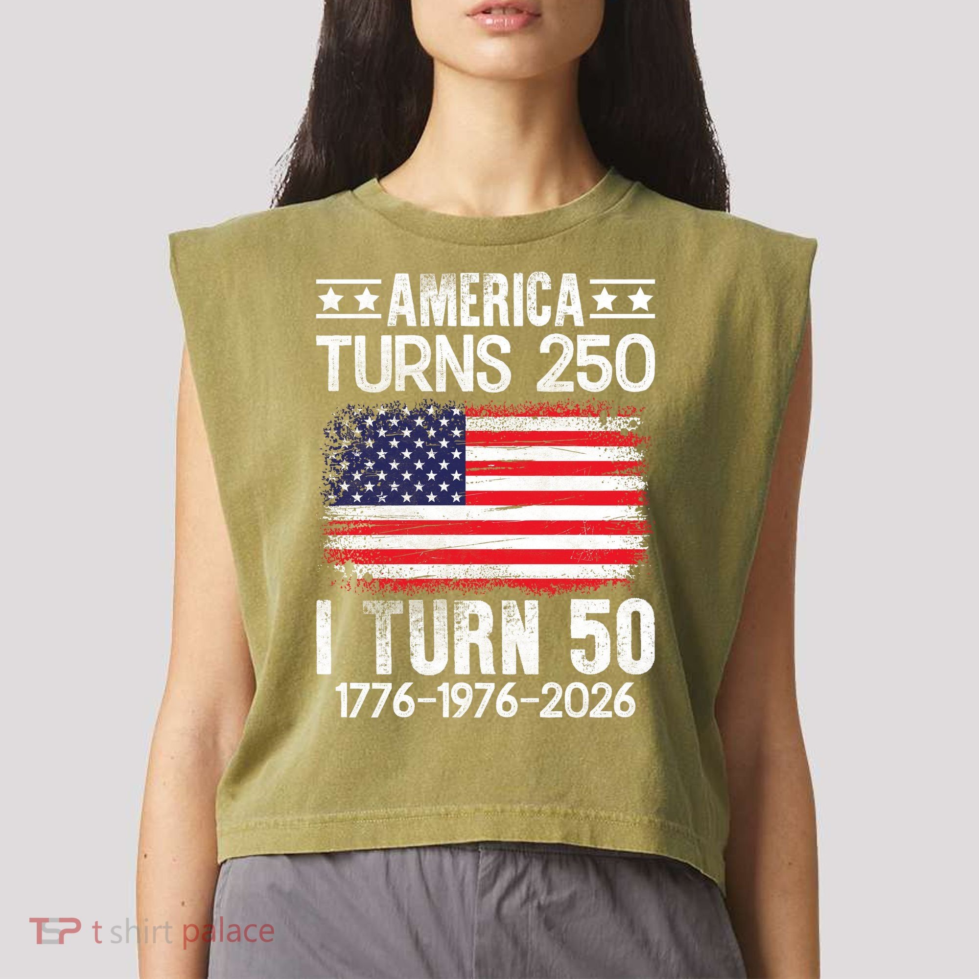 America Turns 250 I Turn 50 1976 50th Birthday Garment-Dyed Women's Muscle Tee