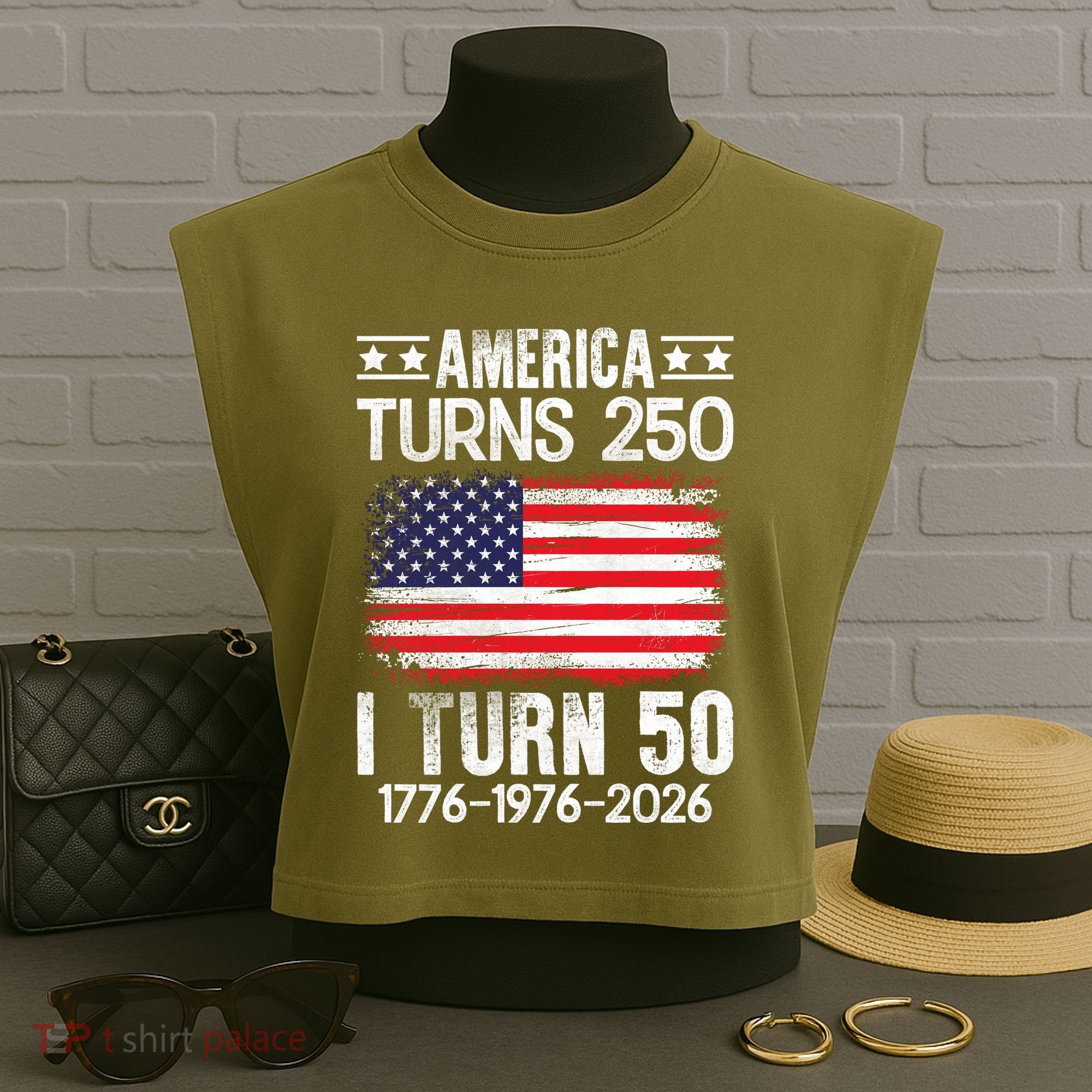 America Turns 250 I Turn 50 1976 50th Birthday Garment-Dyed Women's Muscle Tee