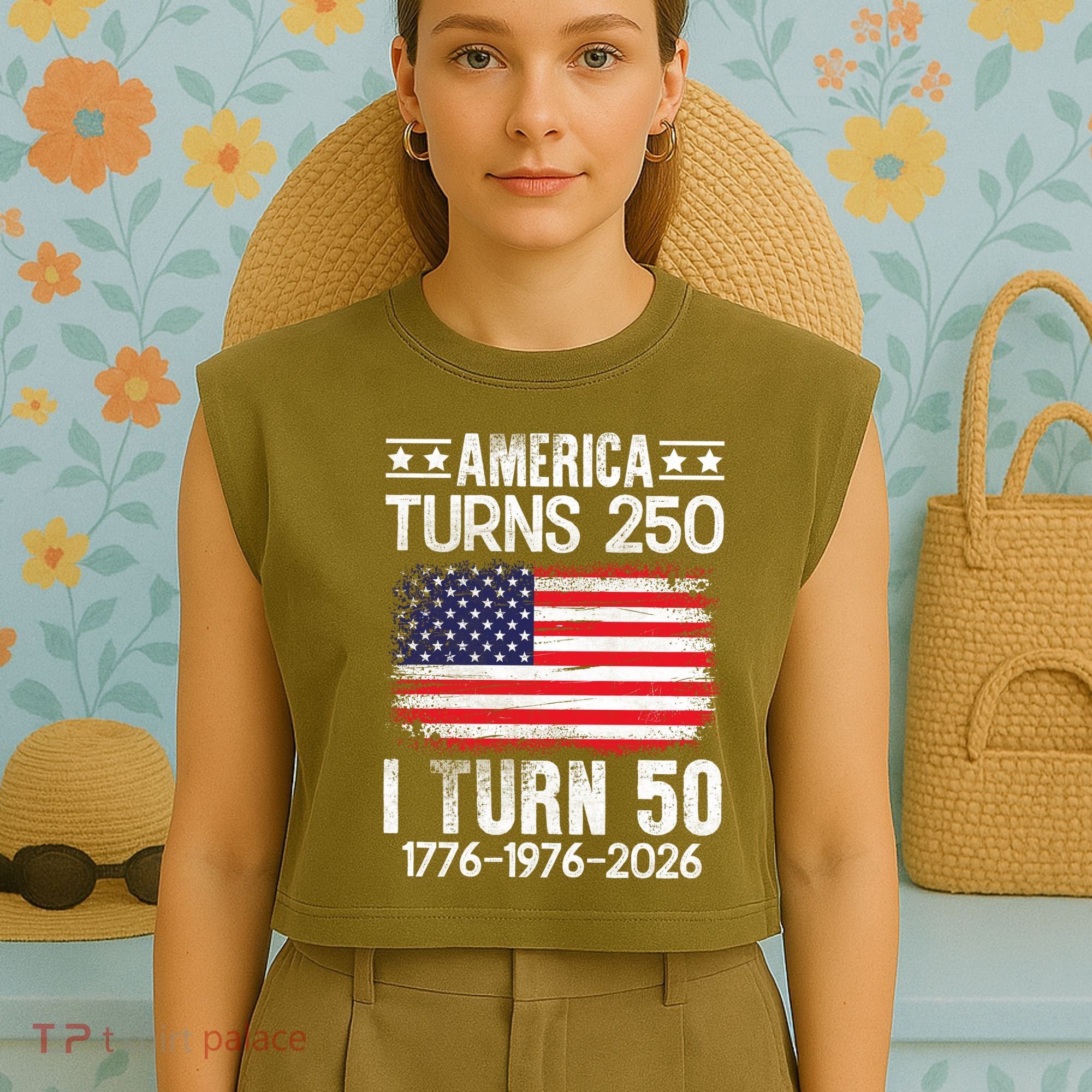 America Turns 250 I Turn 50 1976 50th Birthday Garment-Dyed Women's Muscle Tee