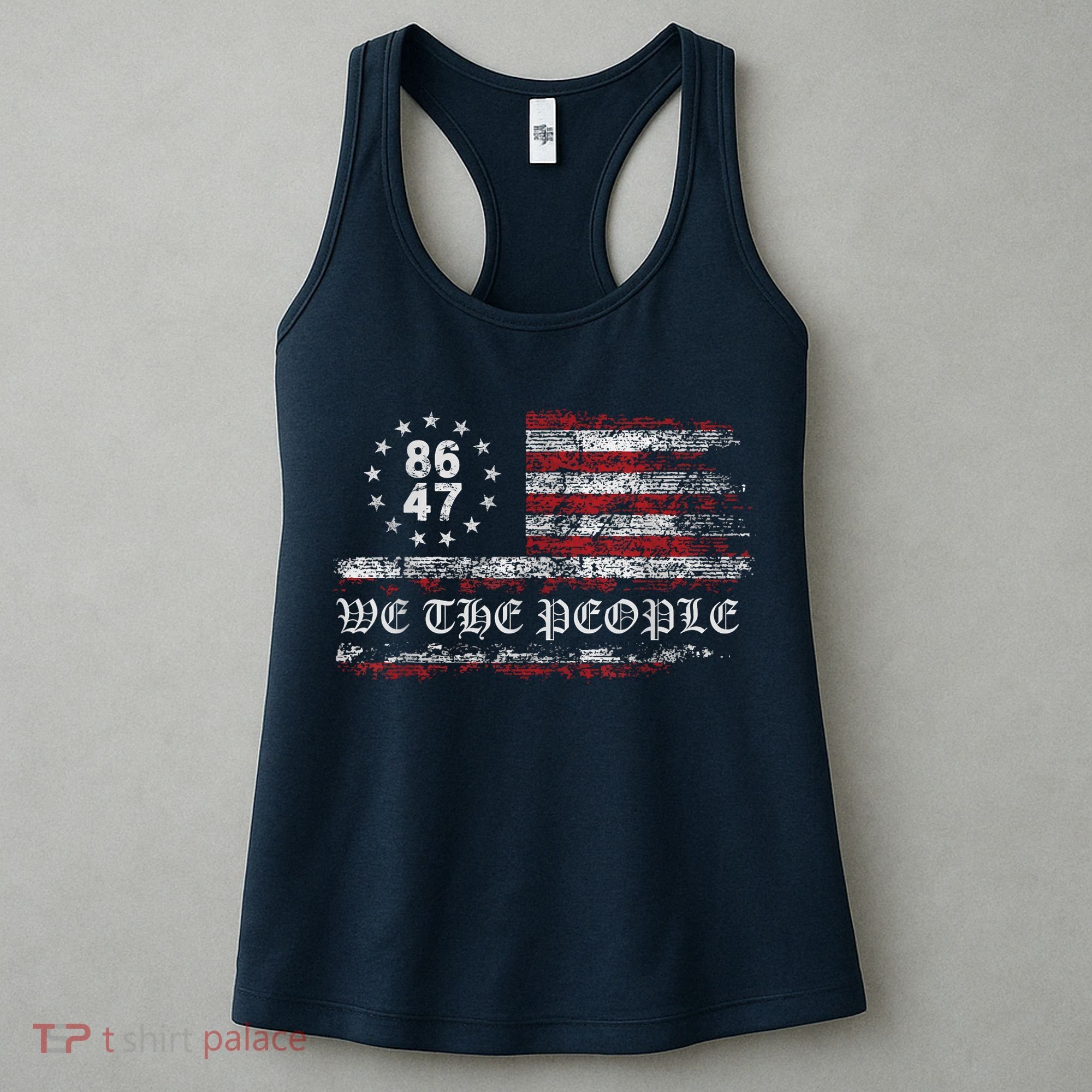 Anti Trump 8647 86 47 US Flag We The People Impeach 47 Women's Tank Top