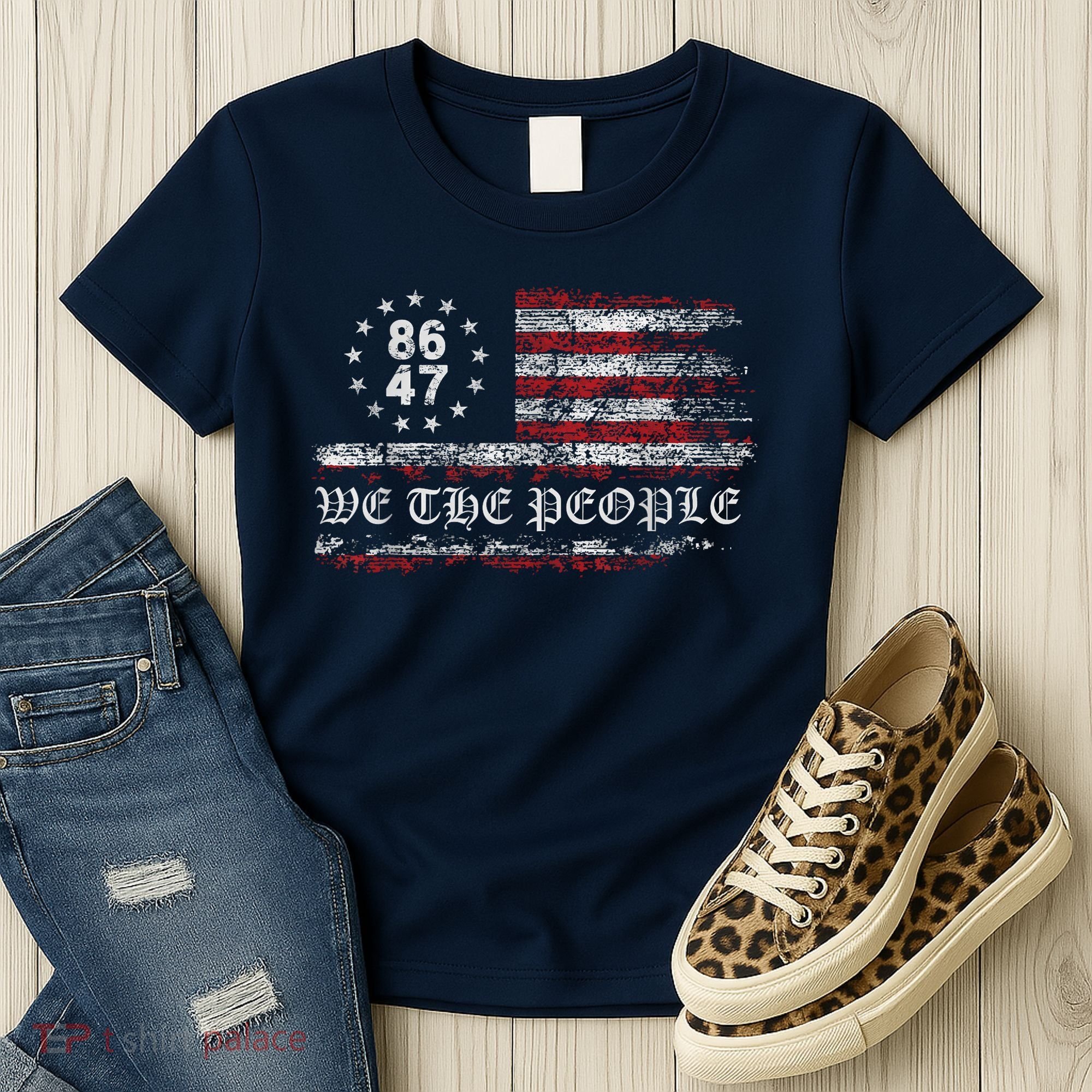 Anti Trump 8647 86 47 US Flag We The People Impeach 47 Women's T-Shirt