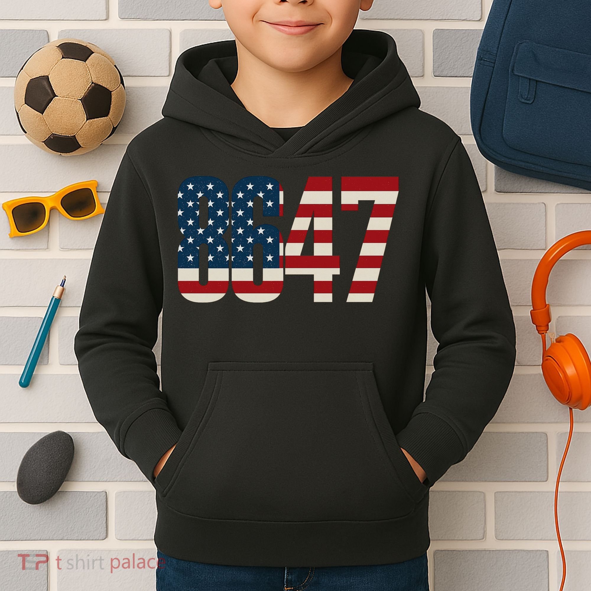 Anti Trump 8647 86 47th President US Flag Kids Hoodie