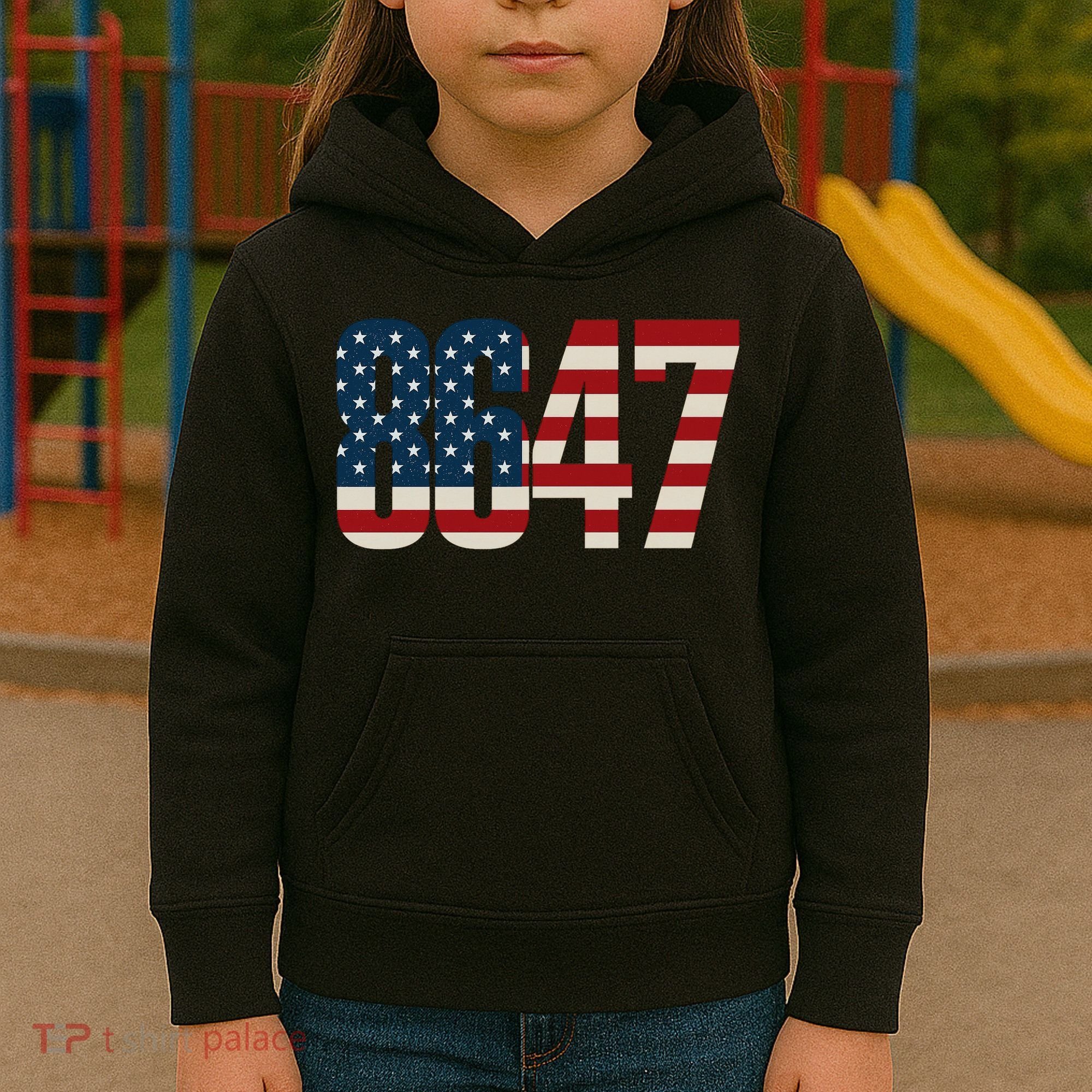 Anti Trump 8647 86 47th President US Flag Kids Hoodie