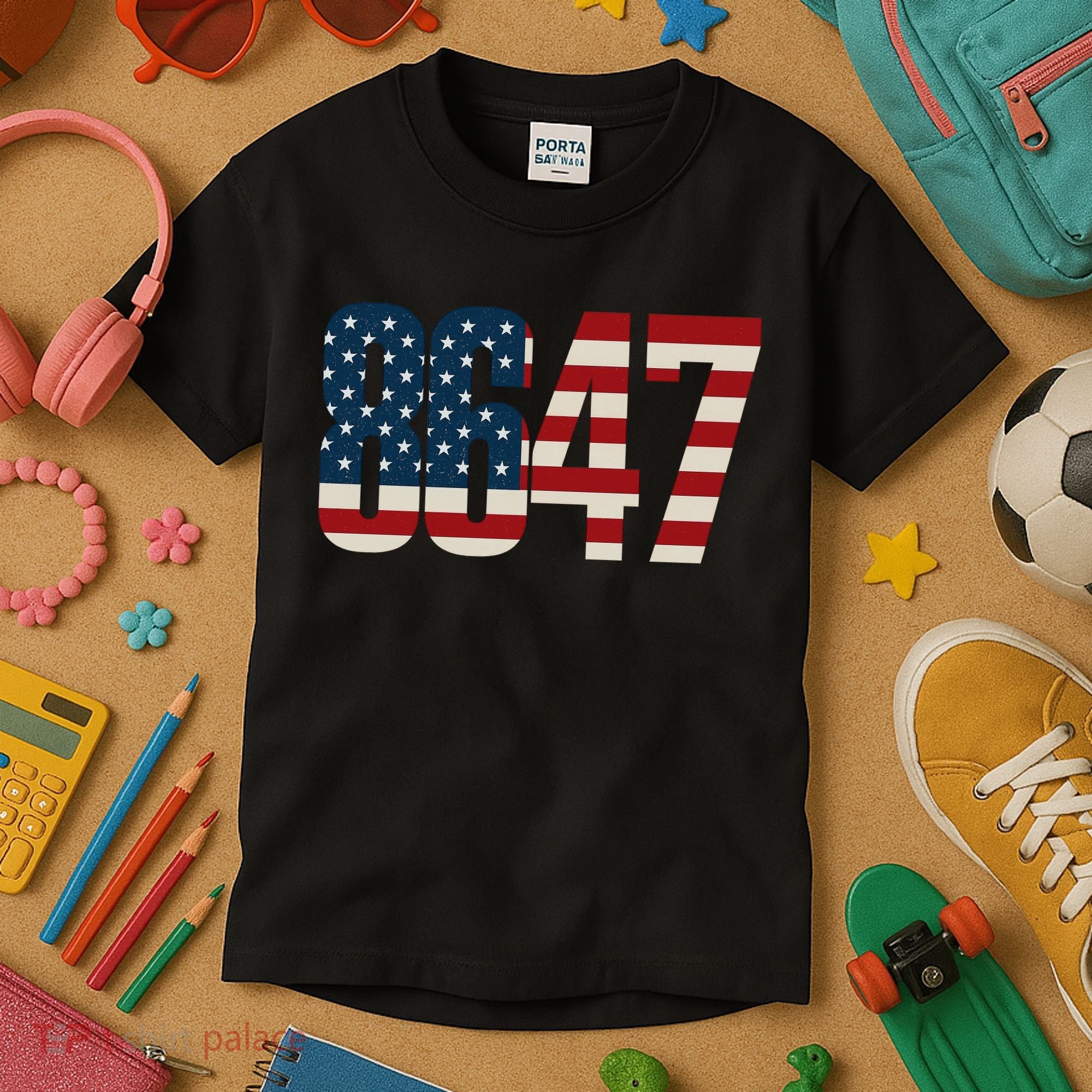 Anti Trump 8647 86 47th President US Flag Kids T-Shirt