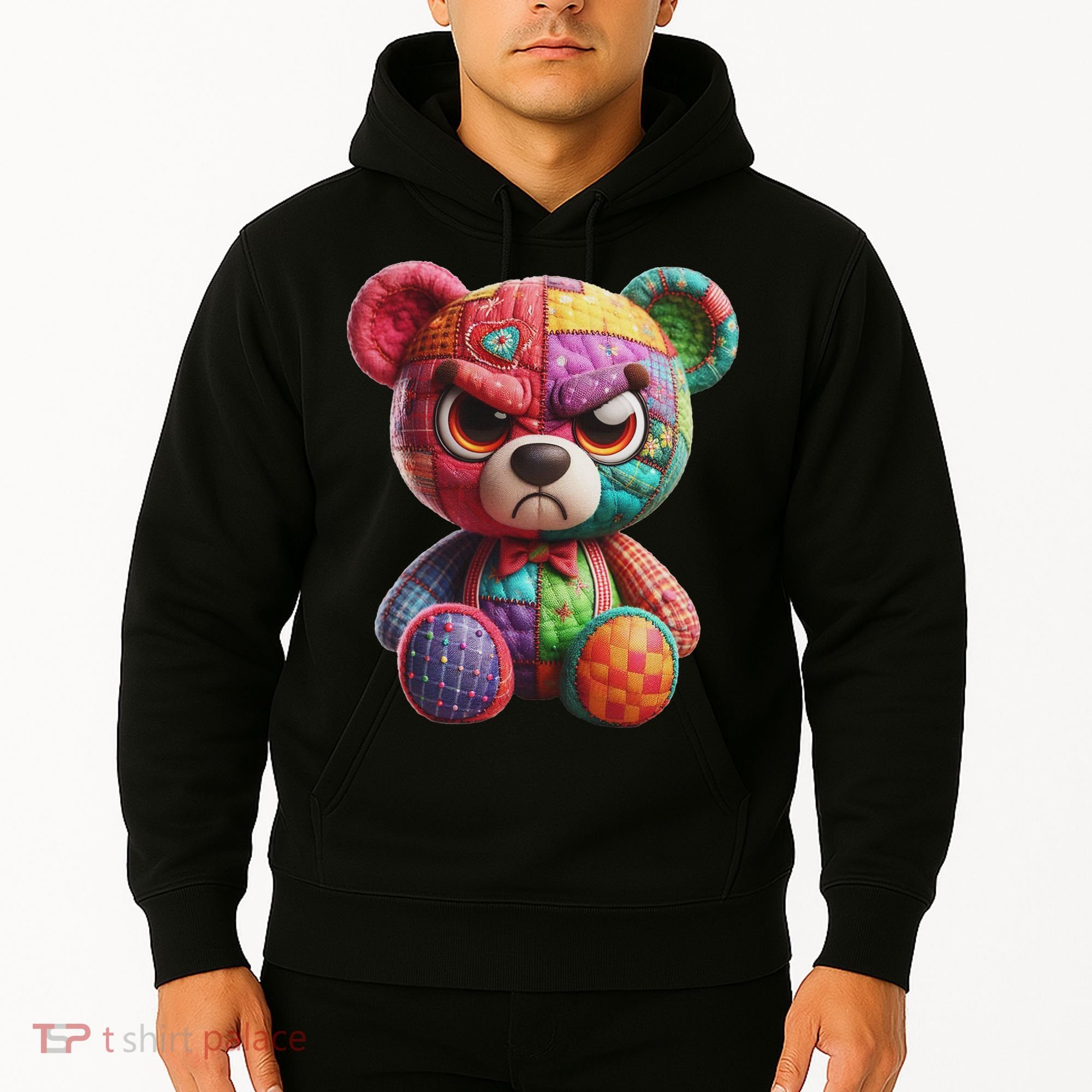 Angry Teddy Bear Print, A Very Grumpy Hug Hoodie
