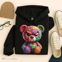 Angry Teddy Bear Print, A Very Grumpy Hug Hoodie thumb 4