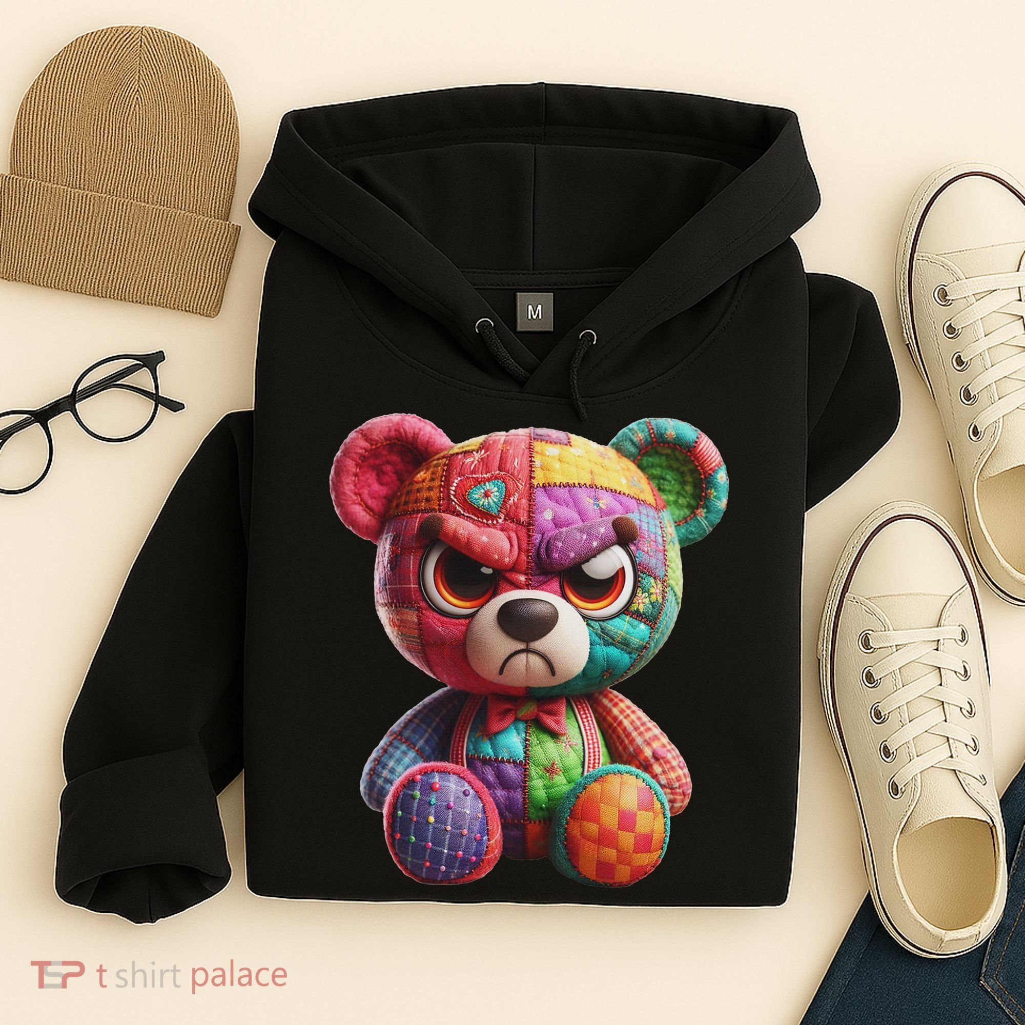 Angry Teddy Bear Print, A Very Grumpy Hug Hoodie
