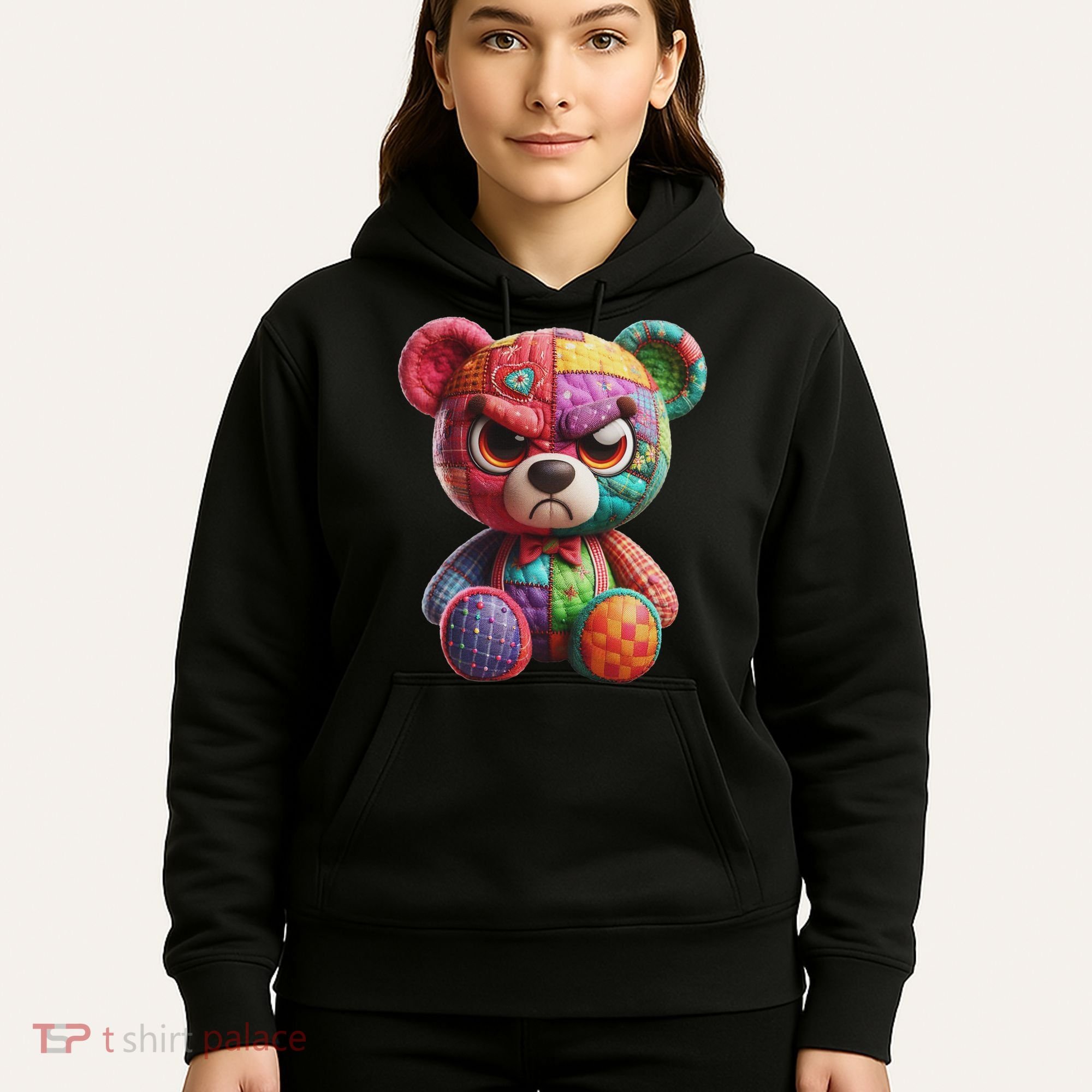 Angry Teddy Bear Print, A Very Grumpy Hug Hoodie