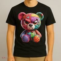 Angry Teddy Bear Print, A Very Grumpy Hug T-Shirt thumb 3