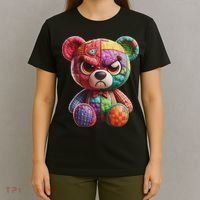 Angry Teddy Bear Print, A Very Grumpy Hug T-Shirt thumb 4