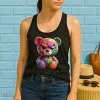 Angry Teddy Bear Print, A Very Grumpy Hug Women's Tank Top thumb 2