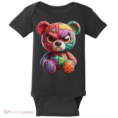 Angry Teddy Bear Print, A Very Grumpy Hug Baby Bodysuit