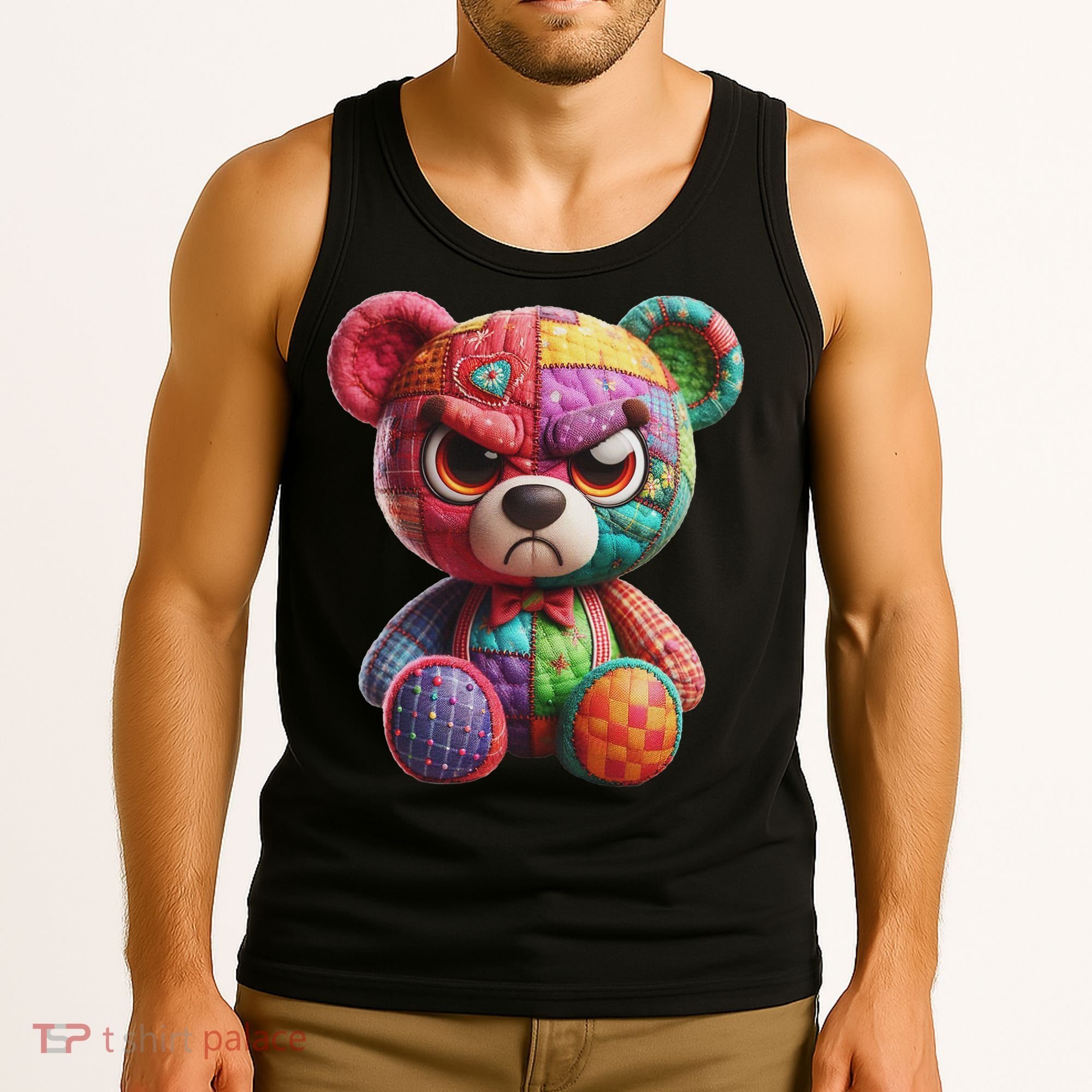 Angry Teddy Bear Print, A Very Grumpy Hug Tank Top