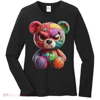 Angry Teddy Bear Print, A Very Grumpy Hug Women's Long Sleeve Shirt thumb 0