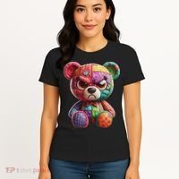 Angry Teddy Bear Print, A Very Grumpy Hug Women's T-Shirt thumb 4