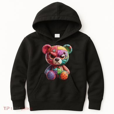 Angry Teddy Bear Print, A Very Grumpy Hug Kids Hoodie