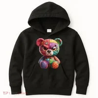 Angry Teddy Bear Print, A Very Grumpy Hug Kids Hoodie thumb 0