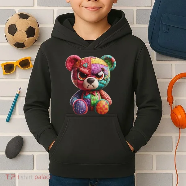 Angry Teddy Bear Print, A Very Grumpy Hug Kids Hoodie