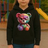 Angry Teddy Bear Print, A Very Grumpy Hug Kids Hoodie thumb 3
