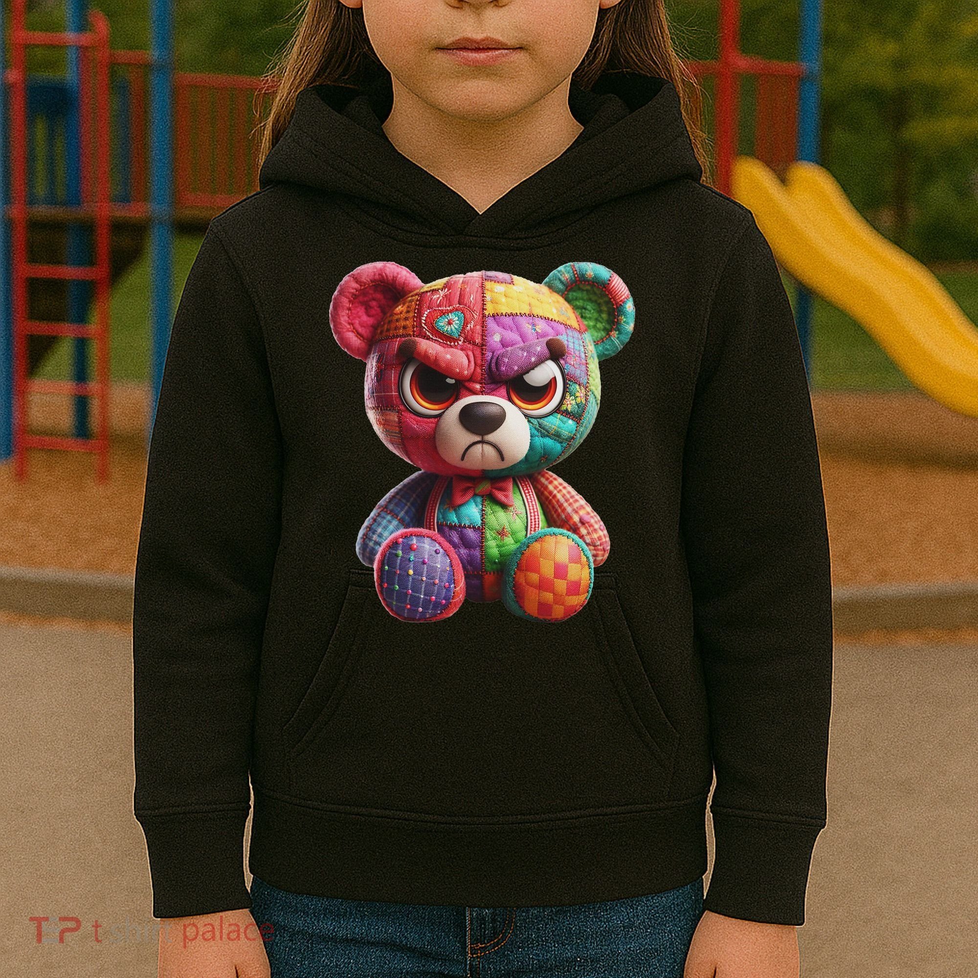 Angry Teddy Bear Print, A Very Grumpy Hug Kids Hoodie