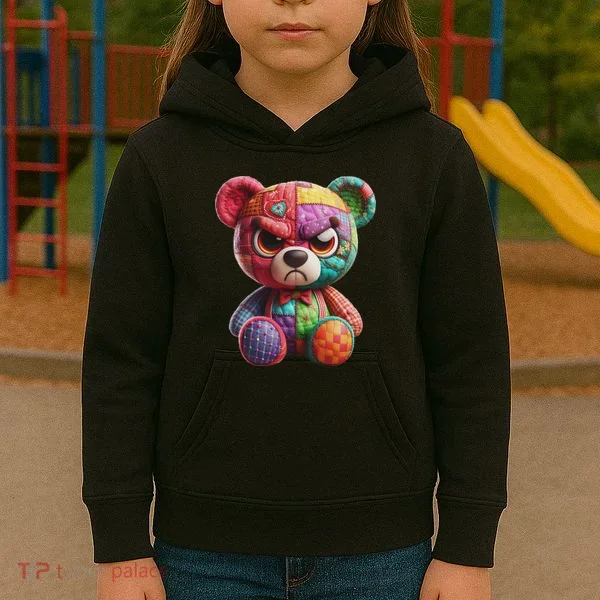 Angry Teddy Bear Print, A Very Grumpy Hug Kids Hoodie
