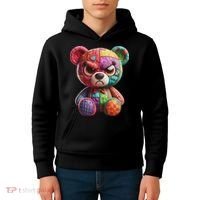 Angry Teddy Bear Print, A Very Grumpy Hug Kids Hoodie thumb 4