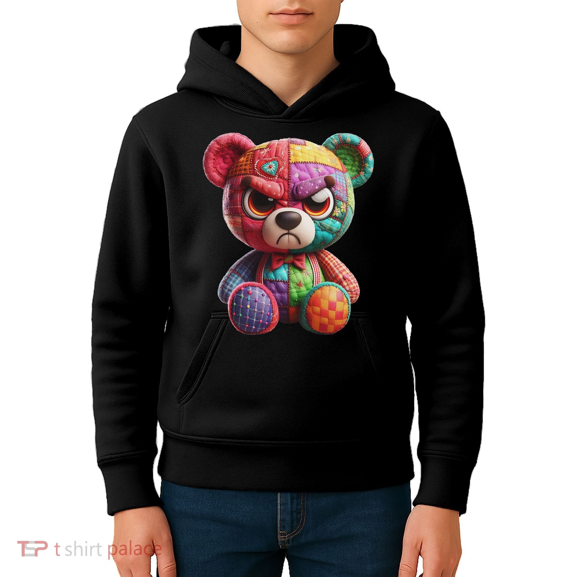 Angry Teddy Bear Print, A Very Grumpy Hug Kids Hoodie